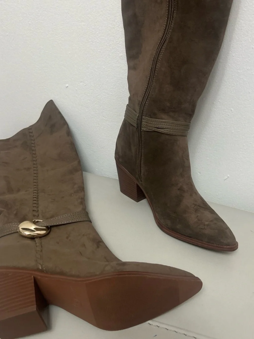 Universal Thread Brown Suede Over-the-Knee Boots with Gold Accent